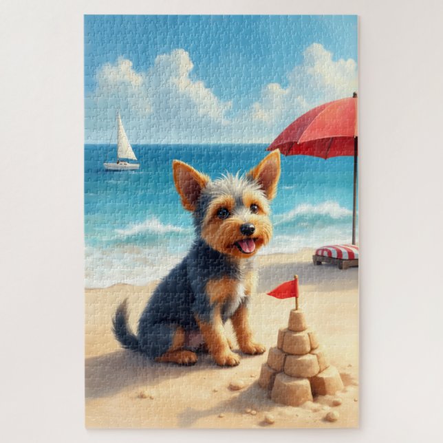 Puzzle Escena de castillo de arena en la playa con Terrie (Vertical)