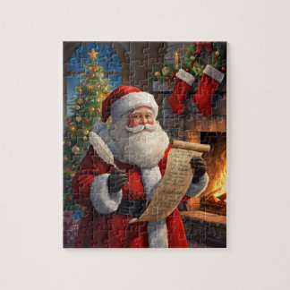 Puzzle Escena de chimenea de la lista de Navidad de Santa