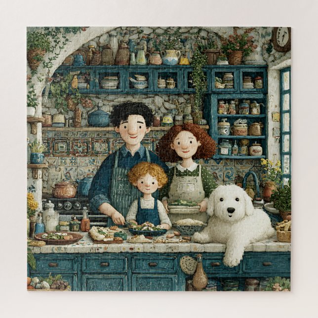 Puzzle Escena de cocina rústica y acogedora con perro (Vertical)