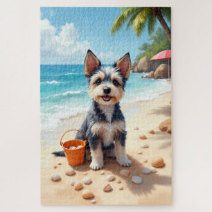 Puzzle Escena de concha de playa de Biewer Terrier