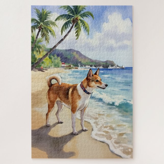 Puzzle Escena de curiosidad de la playa Basenji (Vertical)