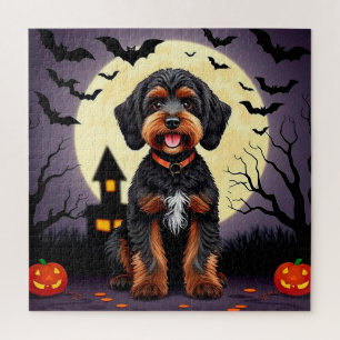 Puzzle Escena de fiesta de calabaza de Halloween de perro