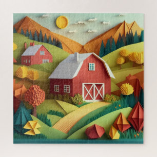 Puzzle Escena de granja de estilo Art Origami de papel