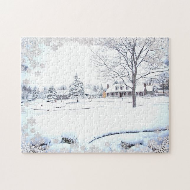 Puzzle Escena de granja de nieve en invierno (Horizontal)
