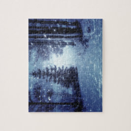 Puzzle Escena de invierno del bosque mágico iluminado por