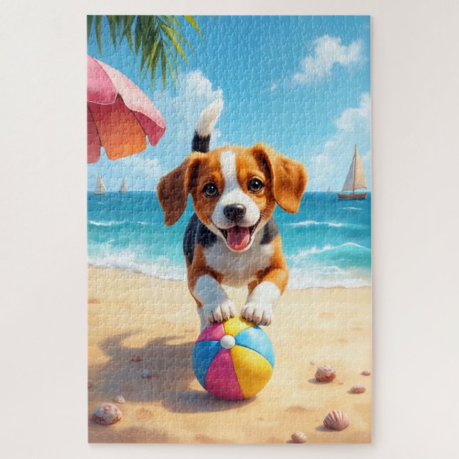 Puzzle Escena de juego en la playa del Beagle (Vertical)