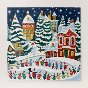 Puzzle Escena de la aldea invernal