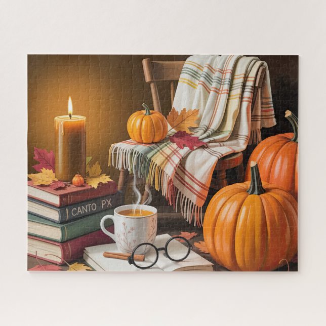 Puzzle Escena de lectura acogedora de otoño adorable (Horizontal)