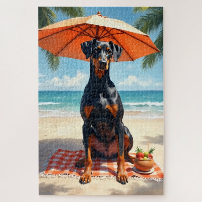 Puzzle Escena de lujo de Doberman en la playa (Vertical)