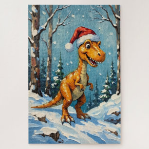 Puzzle Escena de Navidad con dinosaurio vintage con sombr