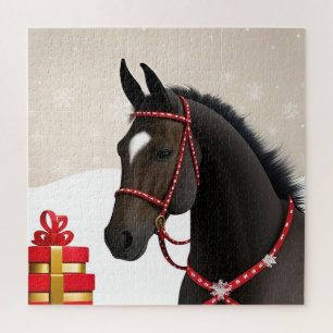Puzzle Escena de Navidad del Caballo Negro para Diversión