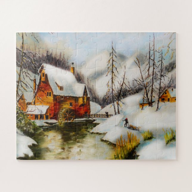 Puzzle Escena de nieve con rueda de agua (Horizontal)
