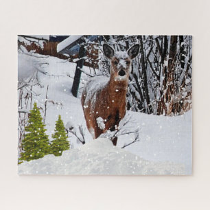 Puzzle Escena de nieve de invierno con fauna de ciervos m