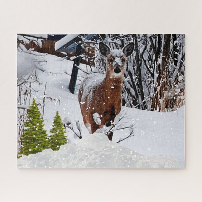 Puzzle Escena de nieve de invierno con fauna de ciervos m (Horizontal)