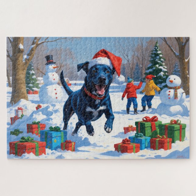 Puzzle Escena de nieve festiva de Navidad con Blue Heeler (Horizontal)