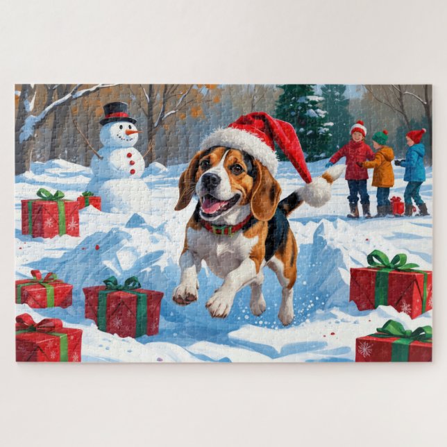 Puzzle Escena de nieve festiva de Navidad de Beagle (Horizontal)
