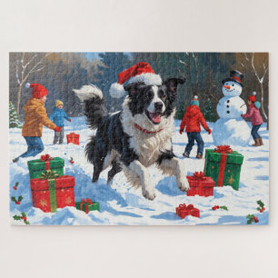 Puzzle Escena de nieve festiva de Navidad de Border Colli