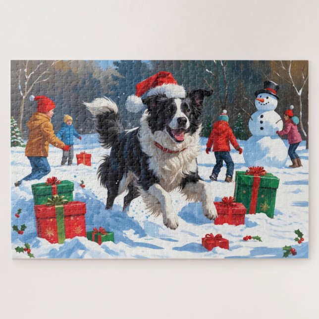 Puzzle Escena de nieve festiva de Navidad de Border Colli (Horizontal)