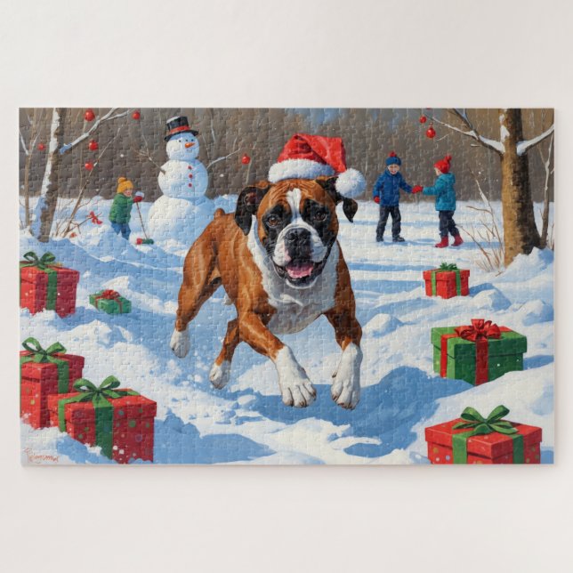 Puzzle Escena de nieve festiva de Navidades de boxer (Horizontal)