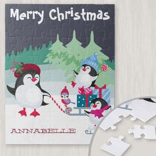 Puzzle Escena de nieve pingüino - Feliz Navidad a los ni