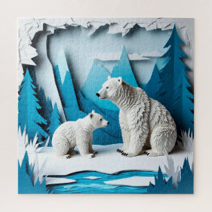 Puzzle Escena de osos polares de Papercraft en un bosque 