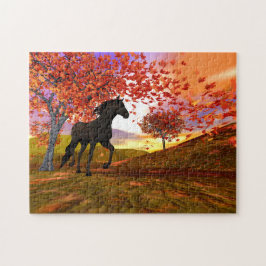 Puzzle Escena de otoño y caballo