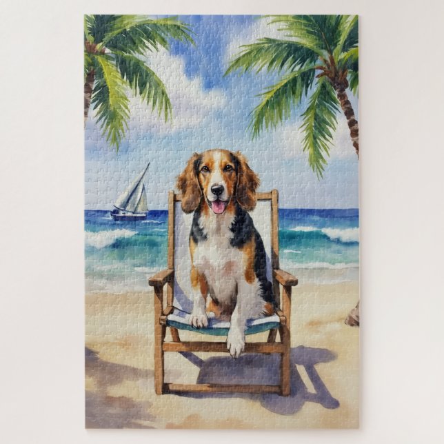 Puzzle Escena de playa con galgo afgano (Vertical)