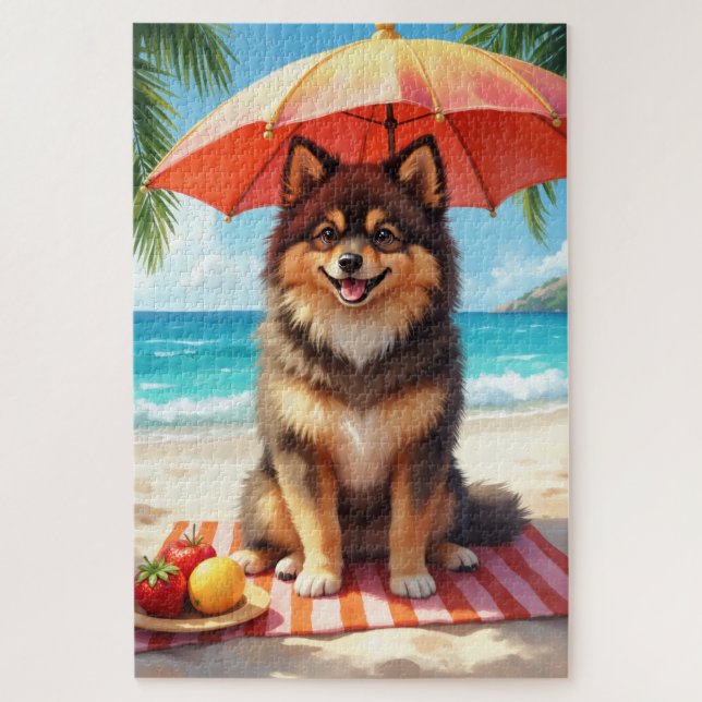 Puzzle Escena de playa con Lapphund finlandés (Vertical)