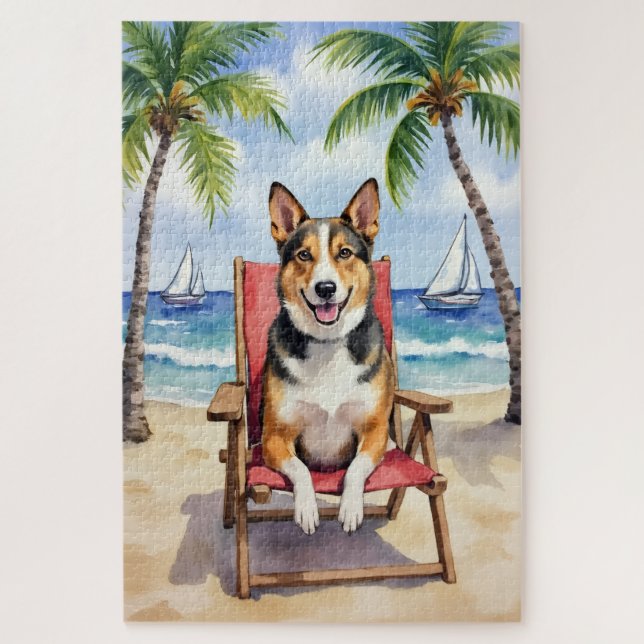 Puzzle Escena de playa con perro boyero australiano (Vertical)