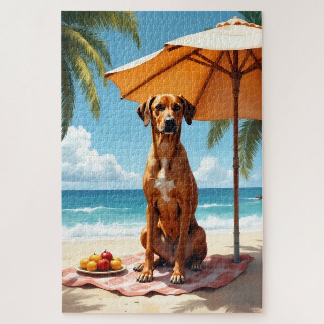 Puzzle Escena de playa con Ridgeback de Rodesia (Vertical)