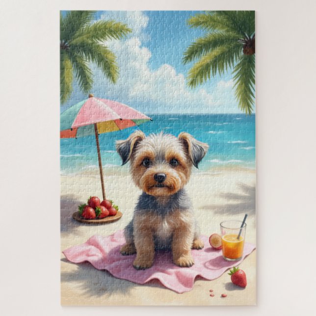 Puzzle Escena de playa con Terrier Dandie Dinmont (Vertical)