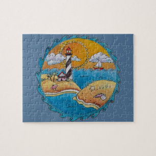 Puzzle Escena de playa de faro caprichosa Arte popular co