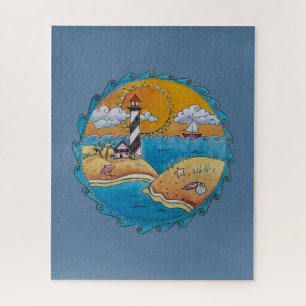 Puzzle Escena de playa de faro caprichosa Arte popular co
