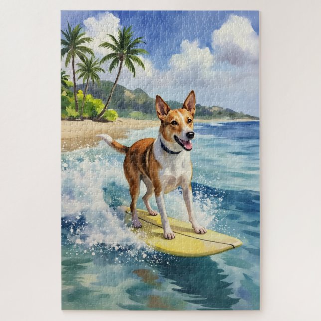 Puzzle Escena de playa de surfing de Kelpie australiano (Vertical)