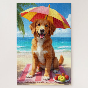 Puzzle Escena de playa del Retriever de Nova Scotia Duck