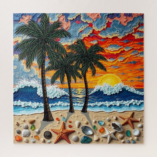 Puzzle Escena de playa hermosa con palmeras (Vertical)