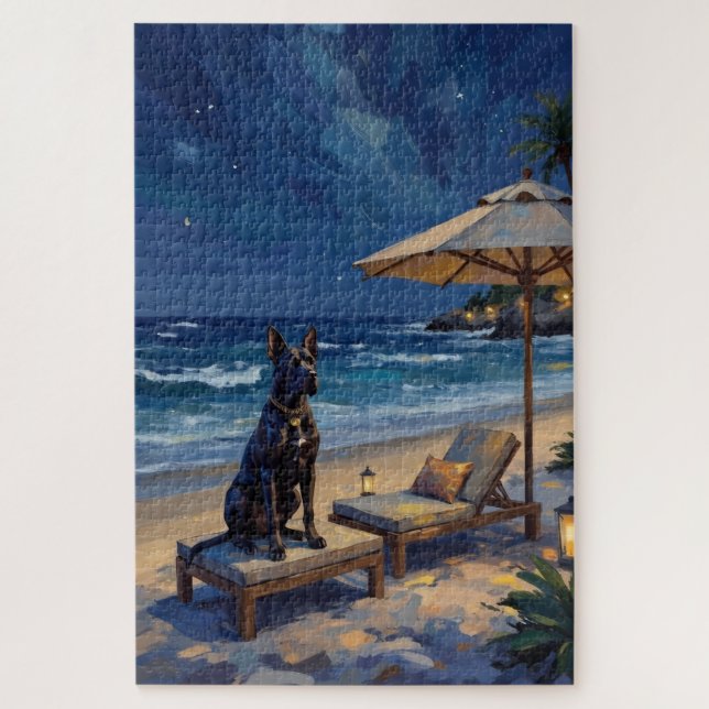 Puzzle Escena de playa nocturna de lujo con Cane Corso (Vertical)