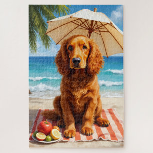 Puzzle Escena de playa Setter Rojo Irlandés