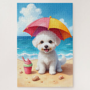 Puzzle Escena de playa veraniega de Bichon Frise