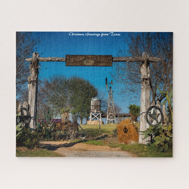 Puzzle Escena de rancho de Texas. Felicitaciones de Navid (Horizontal)