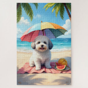 Puzzle Escena de relajación en la playa con Coton de Tule
