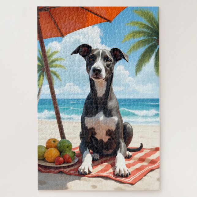 Puzzle Escena de relax de galgo en la playa (Vertical)