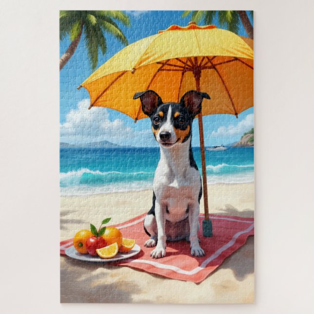 Puzzle Escena de relax de Rat Terrier en la playa (Vertical)