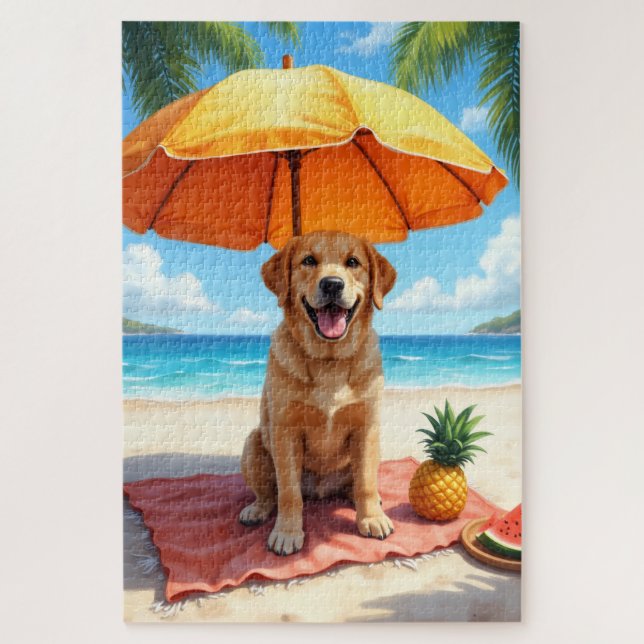 Puzzle Escena de relax en la playa con Labrador Retriever (Vertical)