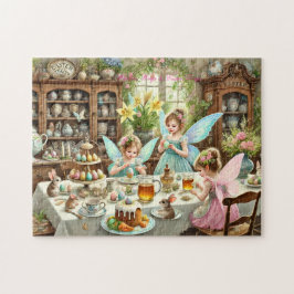Puzzle Escena de té caprichoso en la cocina de Pascua de