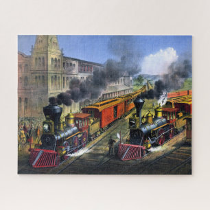 Puzzle Escena de tren ferroviario americano saliendo de l