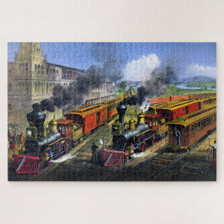 Puzzle Escena de tren ferroviario americano saliendo de l