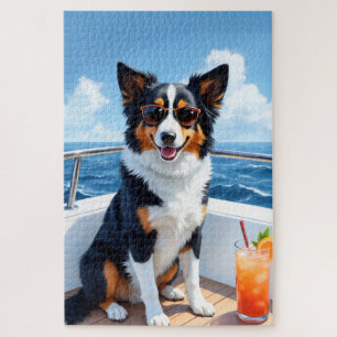 Puzzle Escena de yate de lujo con Border Collie