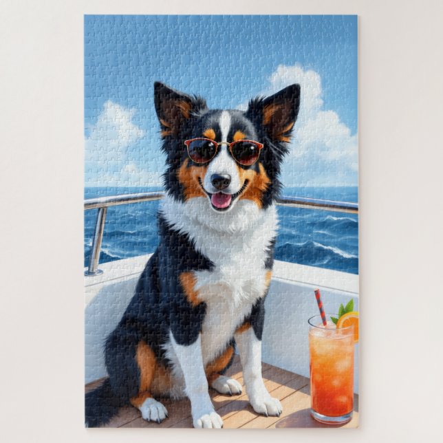 Puzzle Escena de yate de lujo con Border Collie (Vertical)