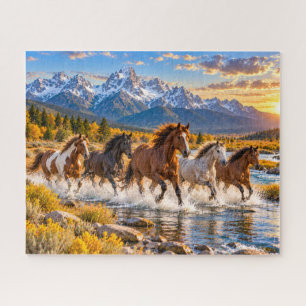Puzzle Escena del caballo de montaña al atardecer